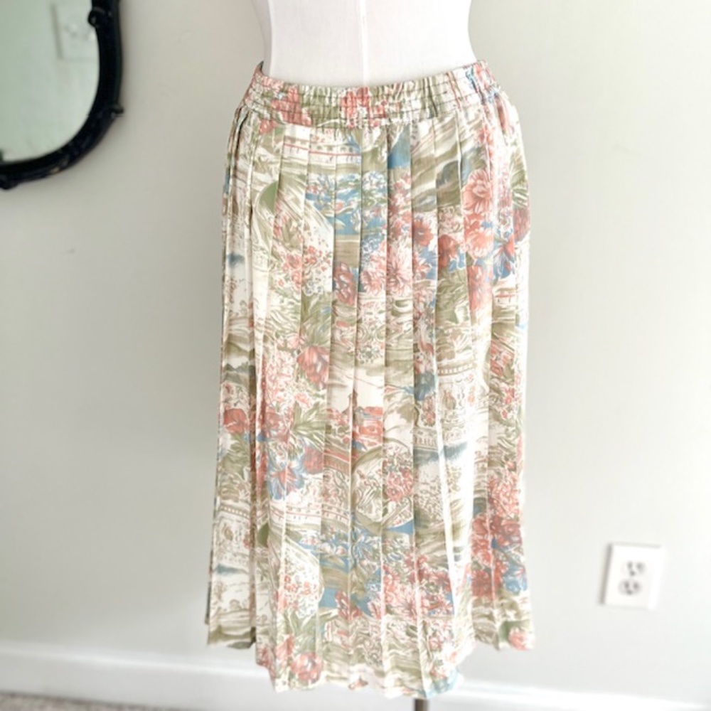 Alfred Drunner Vintage Garden Scape Print Pleated Skirt